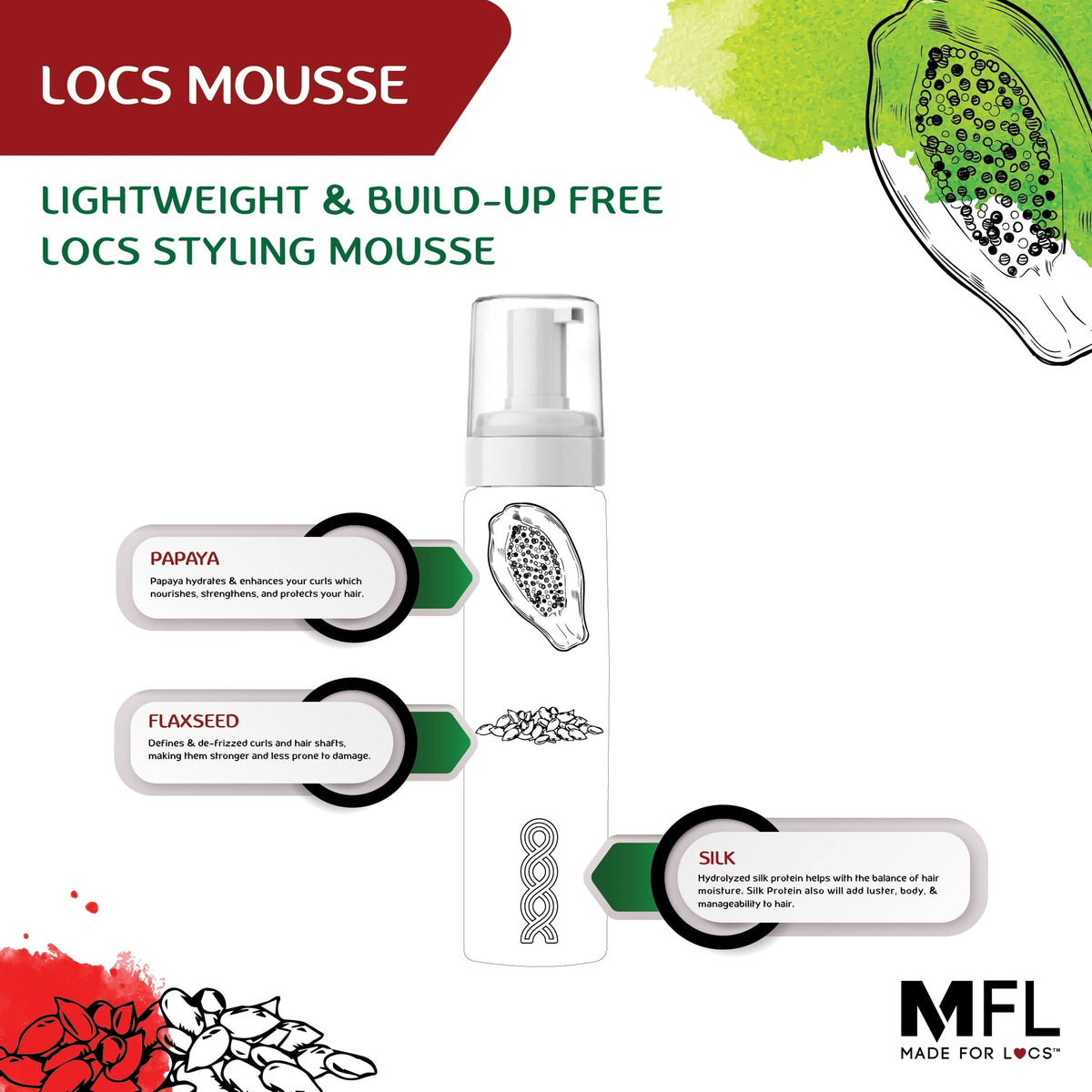 Made For Locs MFL (formerly Peculiar Roots) | Locs Styling Flaxseed Mousse | 7oz