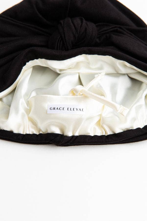 Grace Eleyae | Black Satin-Lined Knot Turban | Black