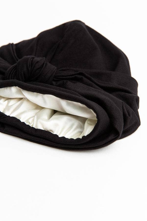 Grace Eleyae | Black Satin-Lined Knot Turban | Black