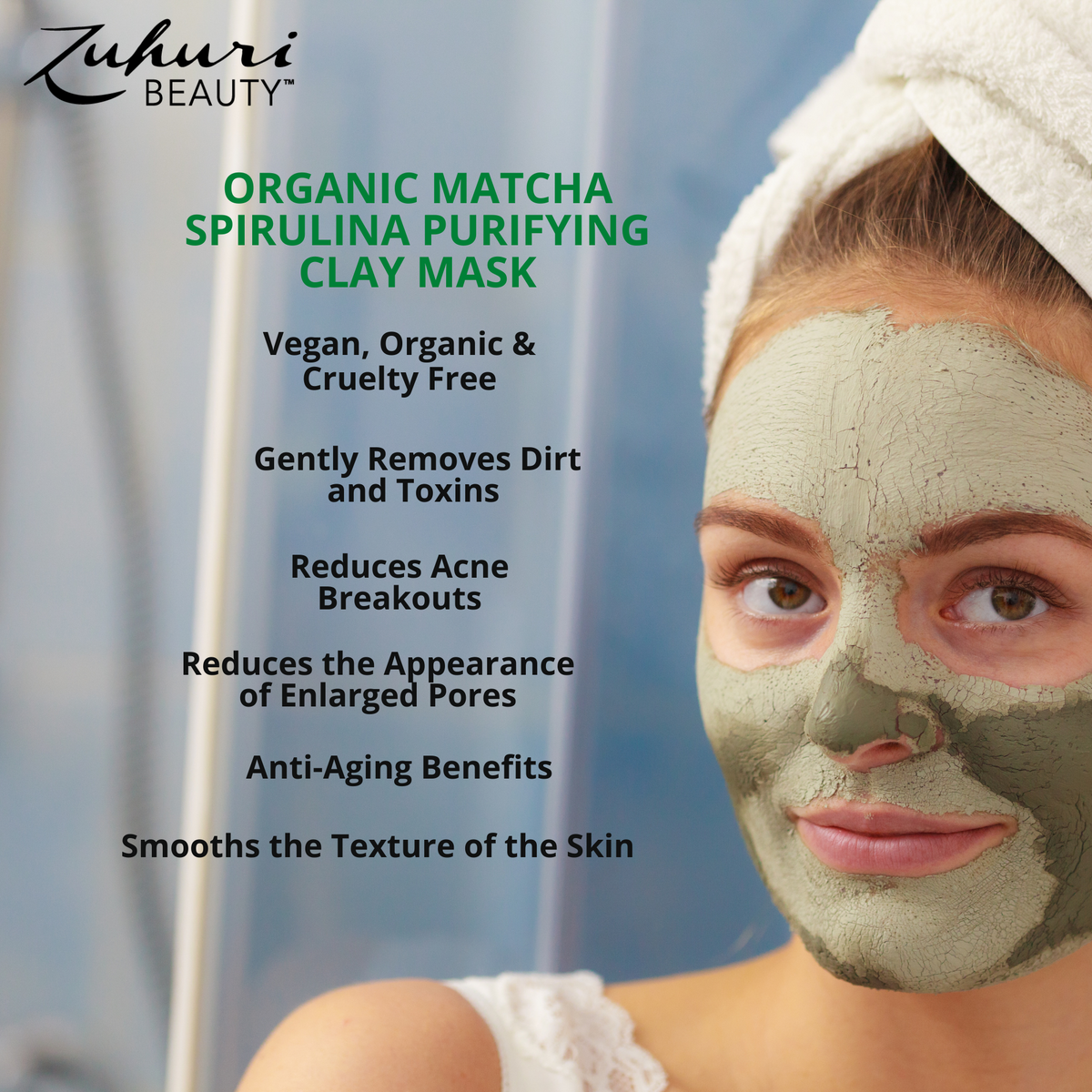 Zuhuri Beauty Organic Matcha Spirulina Purifying Clay Mask