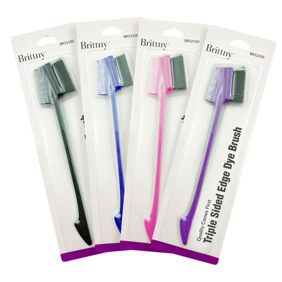 Brittny Triple Sided Edge Dye Brush in individual colors of blue, pink, purple and black