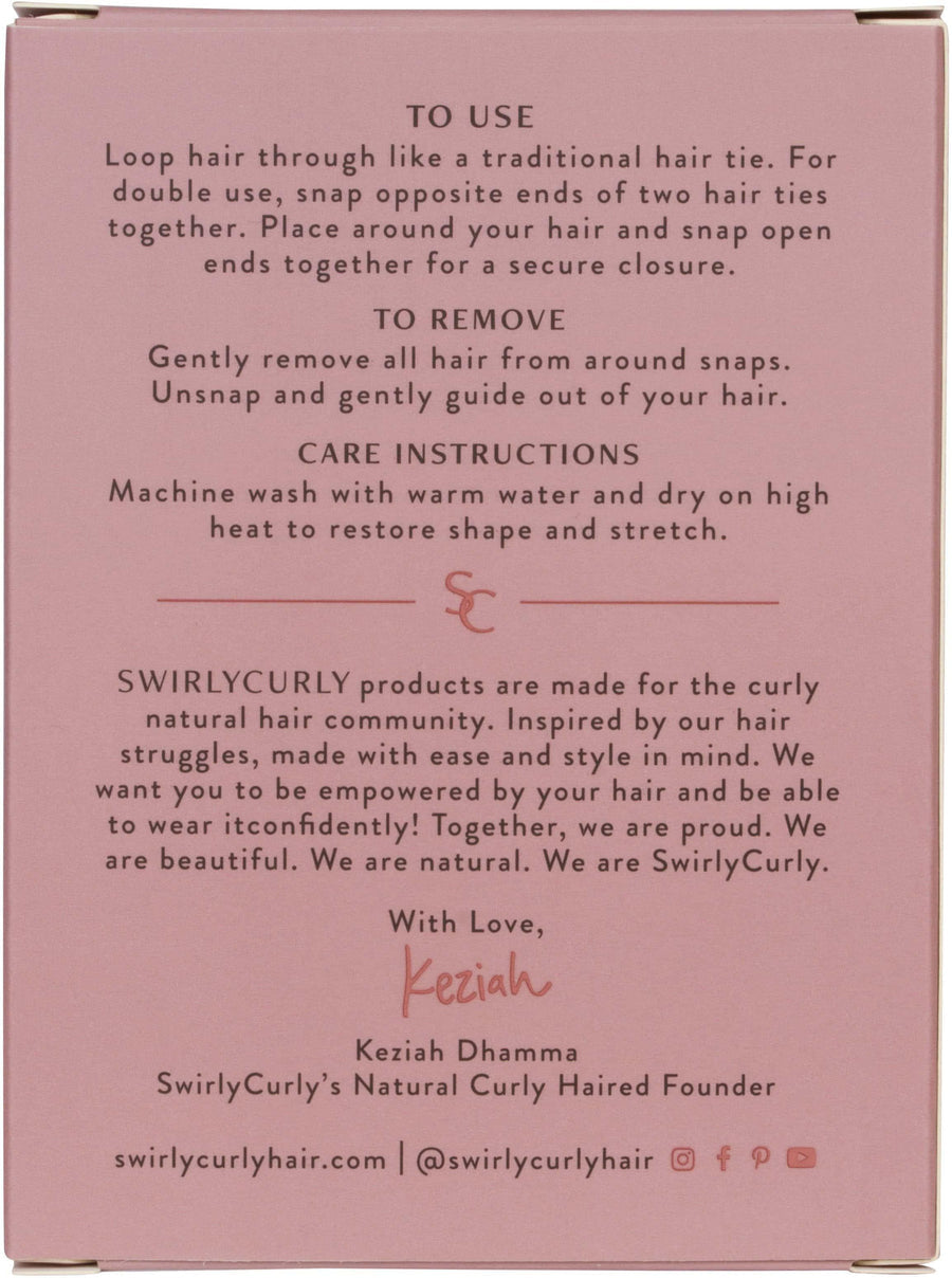 SwirlyCurly | The Original Snappee™ Hair Ties | Ponytail Holders for Curly Hair (pack of 5)